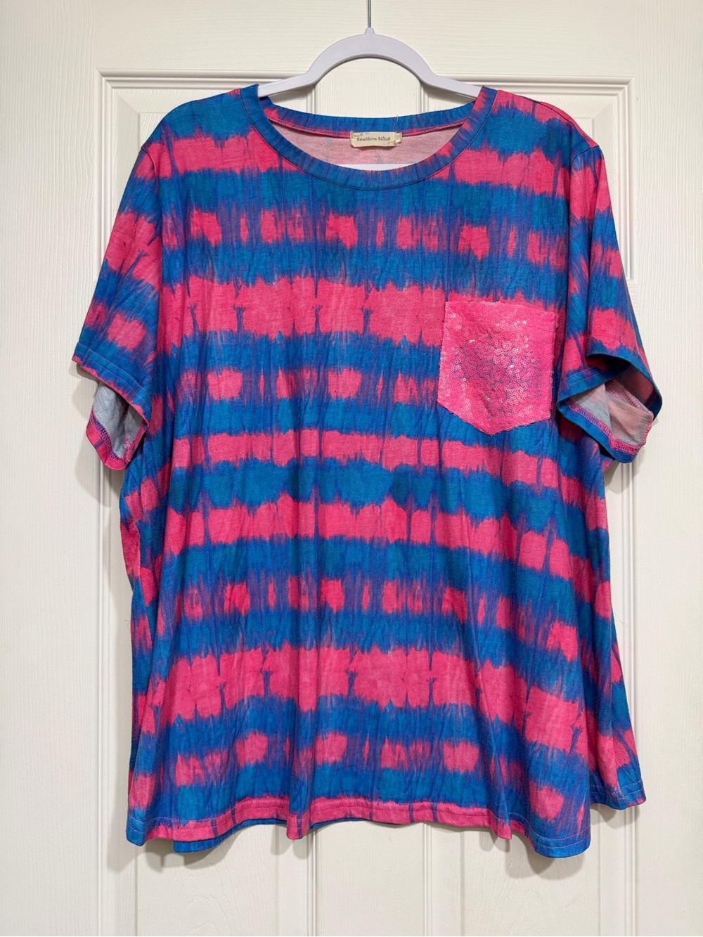 Southern Stitch Tie-Dye Pink & Blue Women’s Pocket Tee